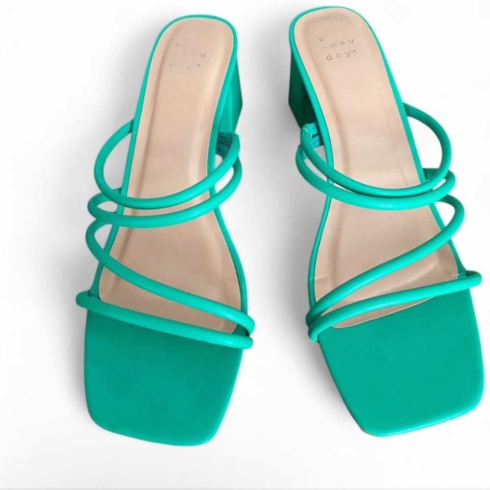 Strappy Green Square Toe Block Heels - A New Day